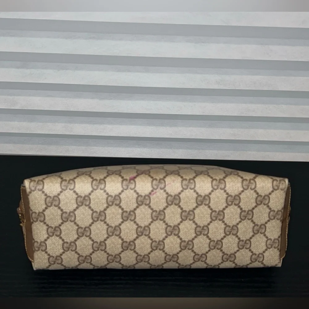 GUCCI Vintage Beige and Brown Canvas Monogram Clutch